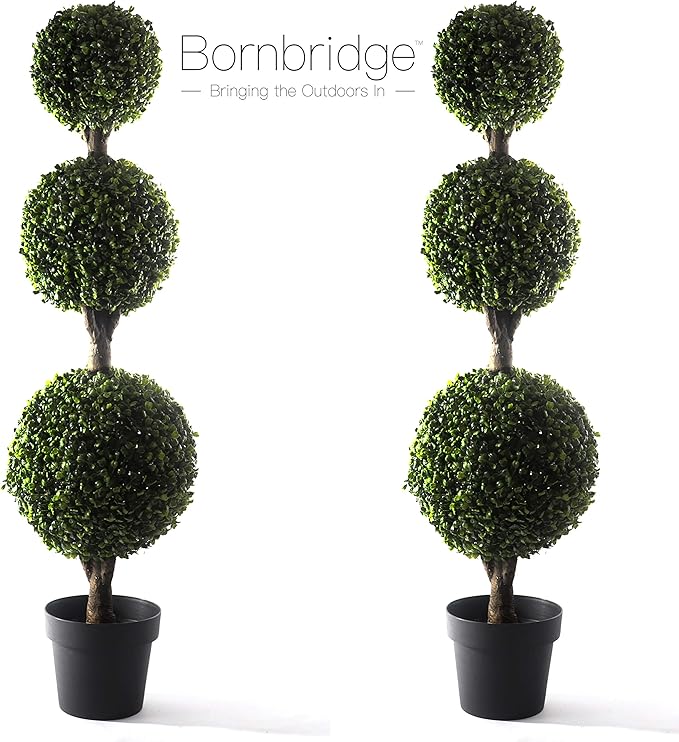 Bornbridge 4' Boxwood Ball Tree - Lifelike Artificial Outdoor Plant, UV Resistant, No Water Required, Can Be Planted in Ground or Used as Patio Decor