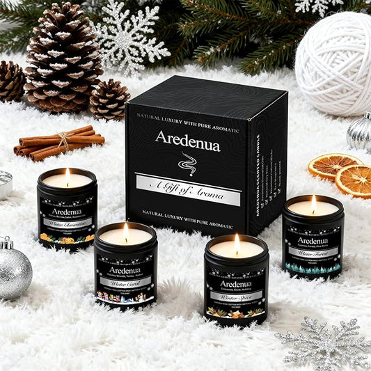 Winter Candles Set – 4 Pack Holiday Scented Candles, 28oz Soy Candle for Home Scented, Cozy Scents of Winter Carol/Spice/Clementine/Forest - Holiday Candle Christmas Gifts for Women Men