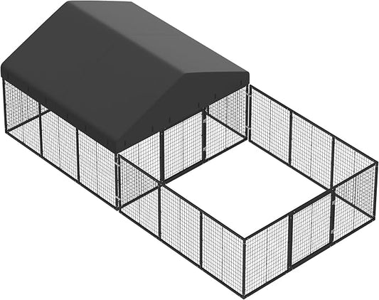 Dog Kennel with Dog Fence for Medium/Small Dogs Anti-Rust Coating Cage with Roof All Weather Resistant Dog House with Double Locks