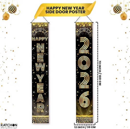 KatchOn, XtraLarge Happy New Year Banner - 72x12 Inch | New Years Decorations 2026 | New Years Eve Party Supplies 2026, Nye Decorations 2026 | Door Banner for Happy New Year 2026 | Nye Decor 2026