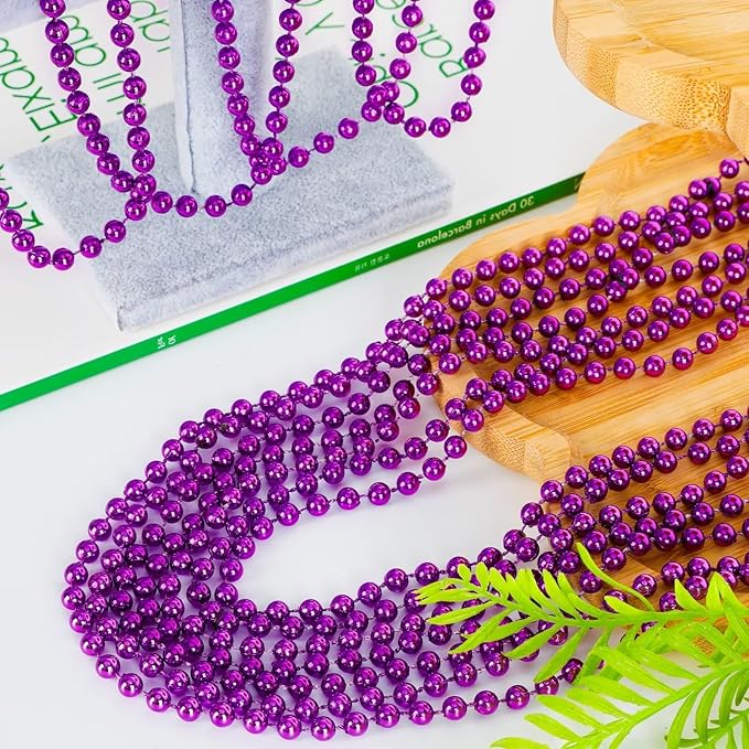 72PCS Mardi Gras Beads, Purple Bead Necklace Party Favors, 33" Beaded Necklaces Bulk, Festival Parade Throw Accessories for Halloween Mardi Gras Wedding Birthday Celebrations Decorations