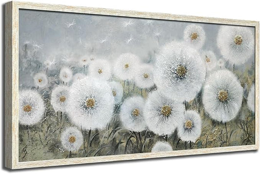 Ardemy Dandelion Wall Art Large Framed Floral Canvas Art Wall Decor Living Room Flower Paintings Pictures Textured Artwork For Walls Dining Room Bedroom Home Office, 48"x24"