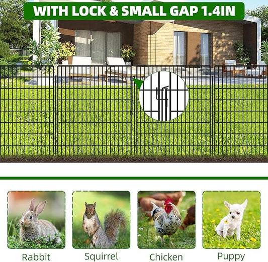 10 Panels Garden Fencing Animal Barrier with Lock, 33 in(H) X 24 ft(L) Dog Fence Outdoor for Yard Rustproof No Dig Decorative Tall Garden Fence Metal Wire Panel Border Rabbit Ground Stakes Fencing