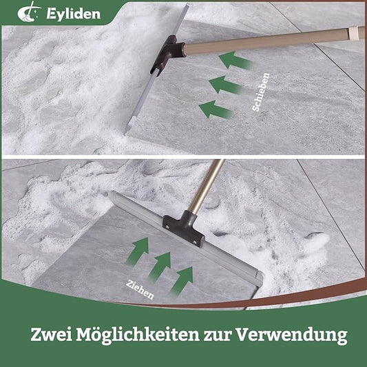 Eyliden 17" Rubber Floor Squeegee - Quick Water & Foam Removal, Dual-Action Push & Scrape Heavy-Duty Scrubber Broom with Telescopic Handle, for Bathroom Shower Kitchen Floors Glass Pool
