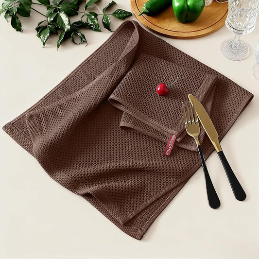 Kitinjoy 100% Cotton Kitchen Towels and Dishcloths Set, 8 Pack Waffle Weave Dish Towels Ultra Soft Absorbent Quick Drying Dish Rags, 13 x 28 Inch and 12 X 12 Inch, Coffee