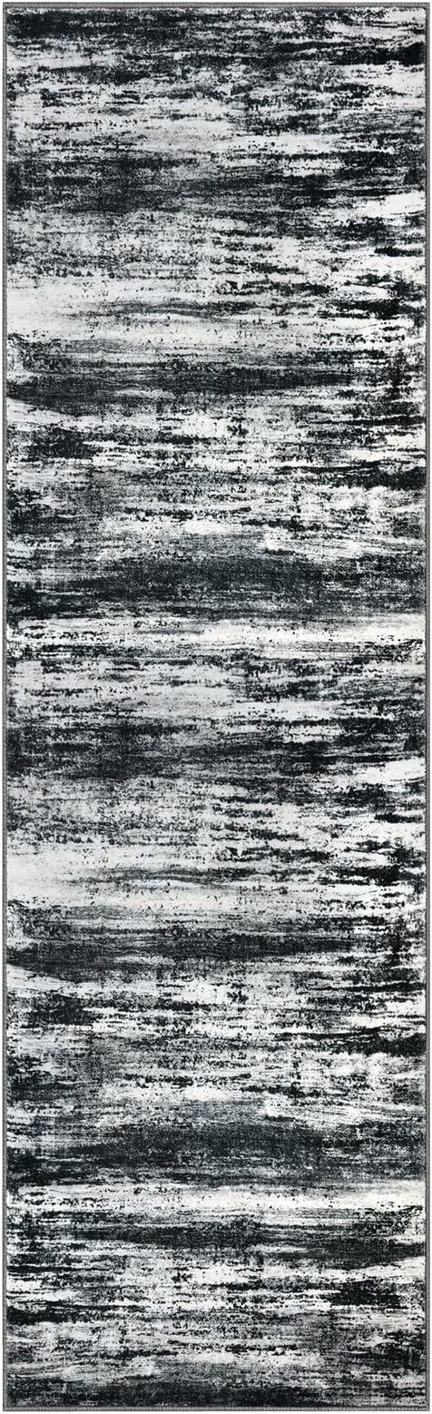 KOZYFLY Modern Abstract Hallway Runner Rug, 2.6x8 Washable Rug Runner Non-Slip Soft Striped Kitchen Runner Rugs, Black Navy Blue Grey Carpet Runner for Entryway Bathroom Laundry Room Foyer