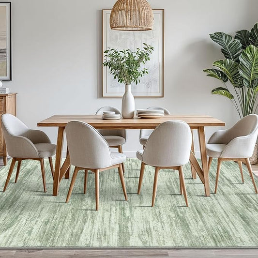 8x10 Modern Abstract Area Rug for Bedroom, Light Sage Green and Ivory Large Super Soft Washable Rugs with Non-Slip, Non-Shedding Carpet for Living Room, Indoor Door Mat for Office Home Décor