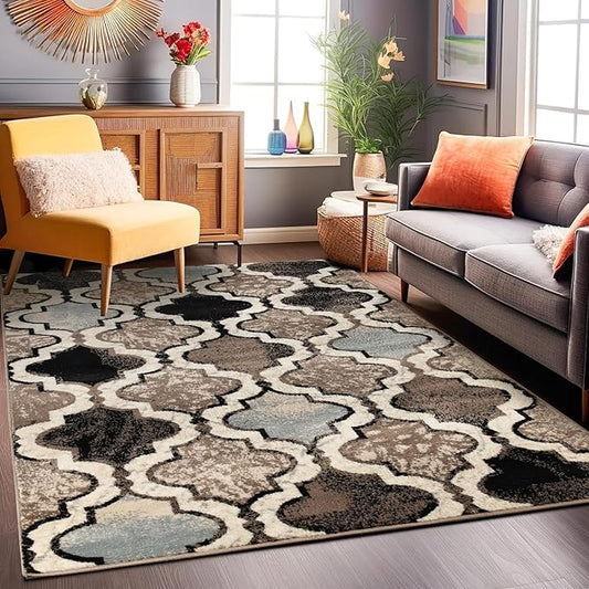 Superior Indoor Large Area Rug, Jute Backed, Perfect for Living/ Dining Room, Bedroom, Office, Kitchen, Entryway, Modern Geometric Trellis Floor Decor, Viking Collection, 6' x 9', Ivory