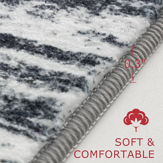 KOZYFLY Washable Area Rug 5x7 Modern Ombre Living Room Thin Rug Non-Slip Soft Striped Area Rug for Bedroom, Black Navy Blue Grey Abstract Carpet for Laundry Kid Room