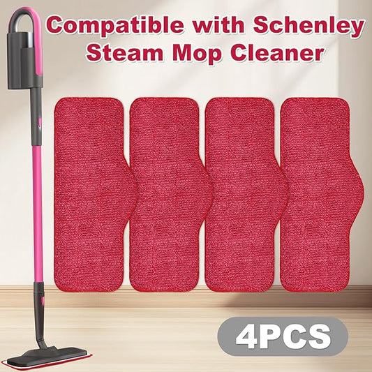Microfiber Steam Mop Pads Compatible with Schenley Steam Mop Cleaner,4 Pack Steam Mop Replacement Pads for Multi Surface Floor Wet/Dry Clean,Reusable and Washable Steam Mop Accessories,Pink