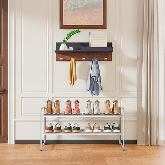 SUFAUY 2-Tier 33" Wide Shoe Rack, Closet Metal Shoe Rack Organizer Heavy Duty, Stackable, Gray