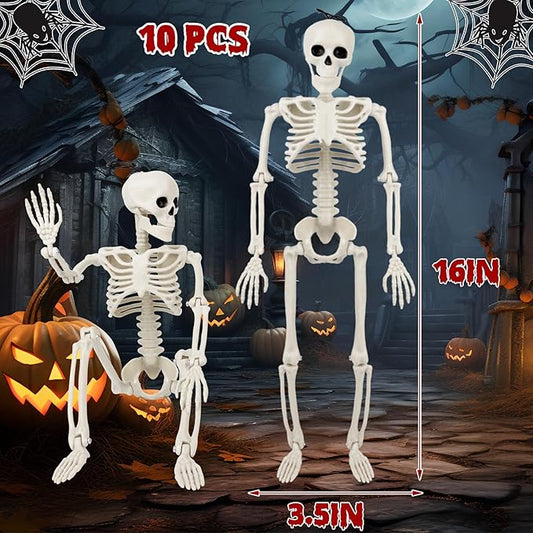 10 Pack Halloween Skeleton Decorations Outdoor: 16" Posable Skeleton Halloween Prop for Haunted House Indoor & Outdoor Decoration Spooky Decor