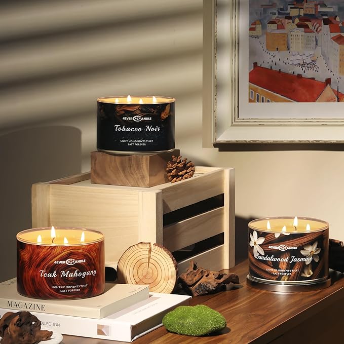 4EVER Scented Candles | 4-Wick 18oz Soy Wax Candle | Up to 50Hrs Clean Burn | Aromatherapy Candles for Home Scented | Gifts for Women & Mom, Sandalwood Jasmine