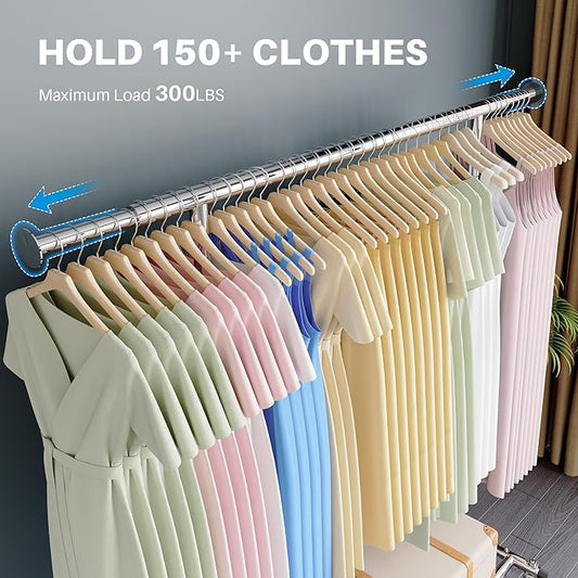 HOKEEPER Clothes Rack, Rolling Clothing Racks for Hanging Clothes, Portable Clothes Rack with Lockable Wheels, Commercial Heavy Duty Garment Rack for Bedroom, Living Room, Laundry, Balcony