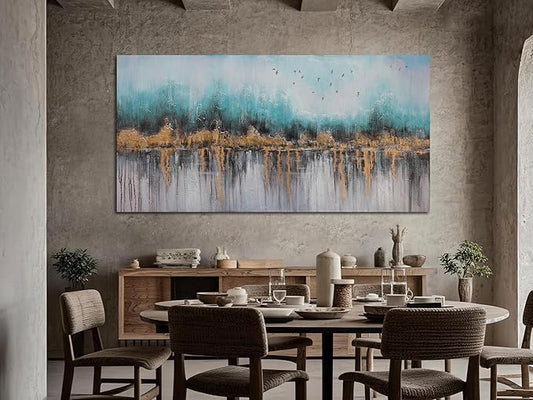 Ardemy Abstract Canvas Wall Art Teal and Gold Paintings Wall Decor Bedroom Large Pictures Textured Artwork for Walls Home Office Living Room 58"x29"