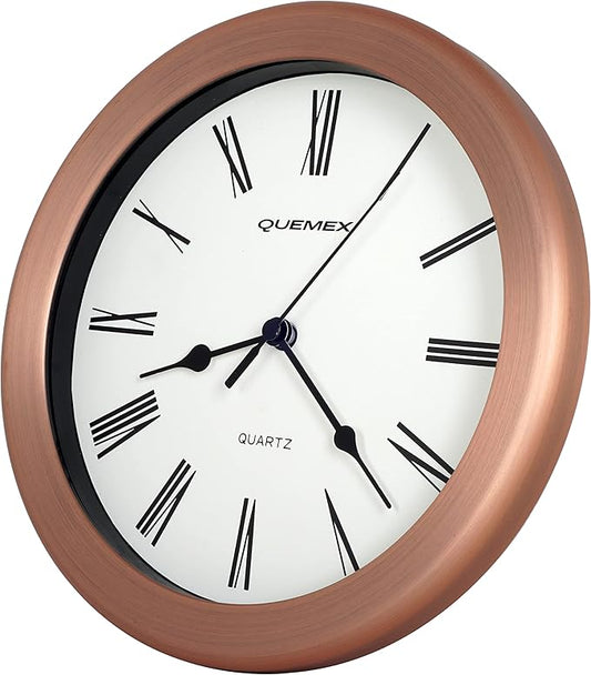 JUSTIME 8.5 inch Brushed Metal Water Resistant Wall Clock, Special for Small Space, Office, Boats, RV (WM86-RC-R Retro Copper)