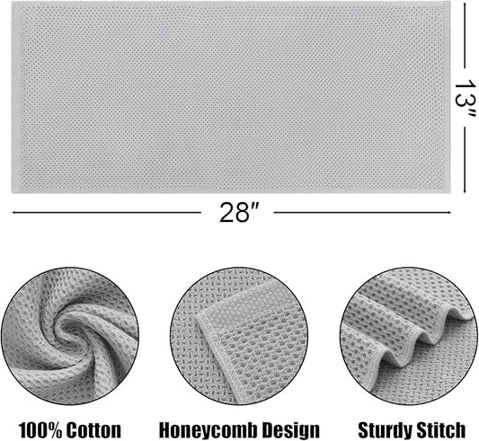 Kitinjoy 100% Cotton Waffle Weave Kitchen Dish Towels, 4-Pack Super Soft and Absorbent Kitchen Towels, 13 in x 28 in, Light Grey