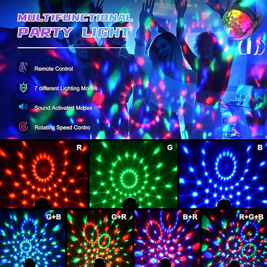 Disco Ball Party Lights, Sound Activated with Remote Control Dj Lighting, Rotating Disco Ball Light for Party Birthday Christmas Decorations Light
