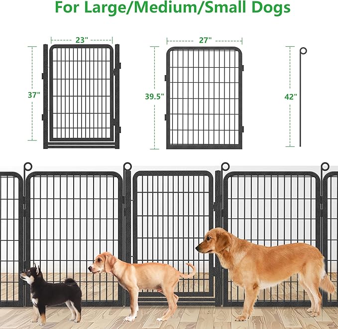Dog Playpen, 40" Height 14 Panels Dog Pen with Low Threshold Full Gate & Dual Lock Pet Dog Fence Outdoor for Yard, Heavy Duty Playpen for Large Dogs Portable Pet Playpen for RV Camping