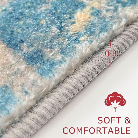 KOZYFLY Modern Abstract Runner Rug 2x6 Turquoise/Beige/Grey/Yellow Runners for Hallways Kitchen Rug Non Slip Washable Carpet Rug Runner Laundry Mat with Soft Low Pile for Entryway Bathroom Bedroom