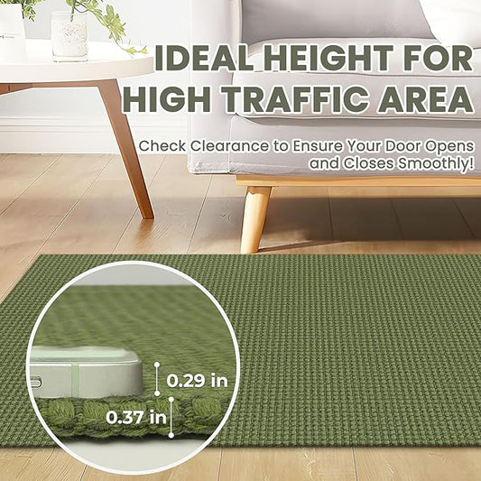 Braided Runner Rug 3x16 Ft Washable Runners for Hallways Non Slip Rubber Backed Kitchen Runners Cotton Long Entryway Runner Indoor, Woven Carpet for Hall Stair Entryway, Green