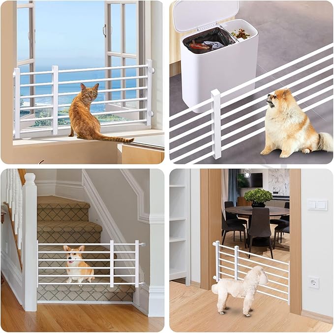 Maerd Short Dog Gates for Doorways,Dog Gate to Step Over,Retractable Puppy Gate for Stairs Indoor with Door,15.7Inch Doggy Gate,Silver and White Pet GATE (White, L)