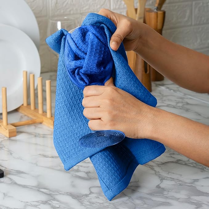 Blue Needles Waffle Weave Kitchen Towels, 15x25 Inches 100% Cotton Set of 6 Dish Towels for Kitchen, Ultra Soft & Absorbent with Hanging Loop, Spring Summer Dish Rags for Quick Drying - Sky Blue