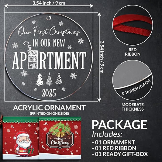 Our First Christmas in Our New Apartment 2025 Xmas Ceramic Ornament - Apartment Decor House Warming Gifts 1st Apartment Christmas Ornament Idea for New House Housewarming Couple & Family Xmas Gifts