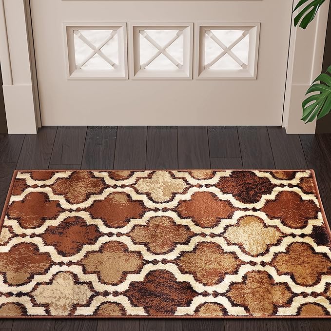 Superior Indoor Small Area Rug, Jute Backed, Perfect for Living/Dining Room, Bedroom, Office, Kitchen, Entryway, Modern Geometric Trellis Floor Decor, Viking Collection 2' x 3' - Brown