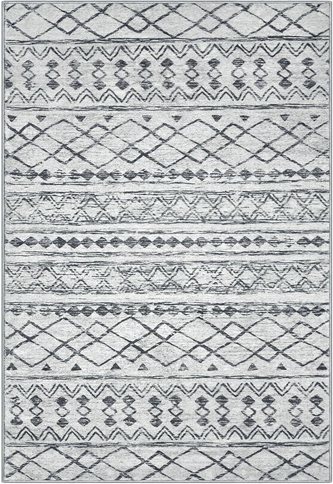 KUTA Moroccan 8x10 Rugs for Living Room Grey, Washable Boho Area Rug Non-Slip, Ultra Soft Geometric Tribal Traditional Farmhouse Carpet for Dining Room Bedroom Dorm Office Home Decor