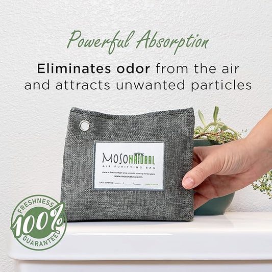 Moso Natural Air Purifying Bag 300g (10.58oz) Premium Bamboo Charcoal Odor Absorber for Home & Pet | Closet Odor Eliminator & Small Room Deodorizer | Charcoal Bags Last 2 Years | Unscented (3 Pack)