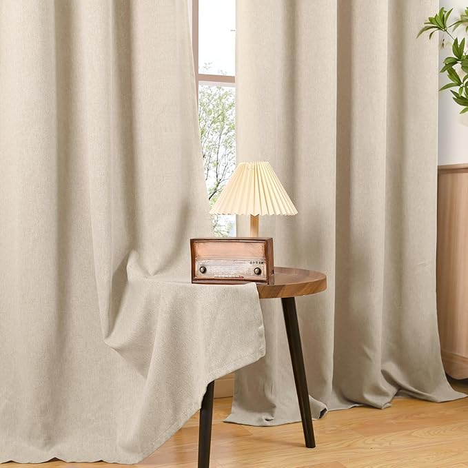 BGment Oatmeal Linen Curtains for Living Room 68 Inch Length 2 Panels Set, Country Rustic Window Drapes Textured Light Filtering for Bedroom Laundry Privacy, Each 52 Inch Wide