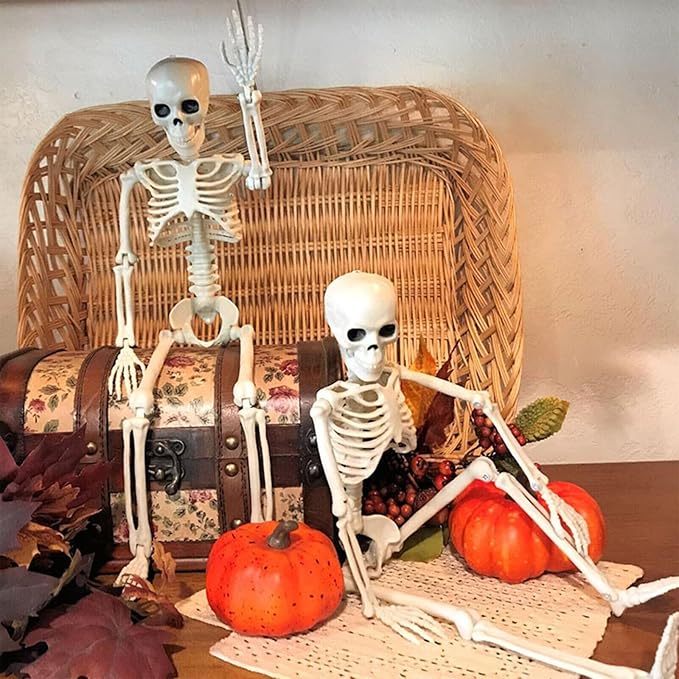 6 Pack Halloween Skeleton Decorations Outdoor: 16" Full Body Skeleton With Movable Posable Joints - Spooky Halloween Props for Yard, Garden, Lawn, Haunted House, Graveyard Decor