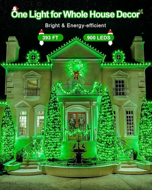 355FT 900LED LED Christmas Lights, Extra Long Outdoor String Lights Waterproof, Timer & Memory, 8 Modes Dimmable Plug in Fairy for Outside Tree Wedding Patry Green