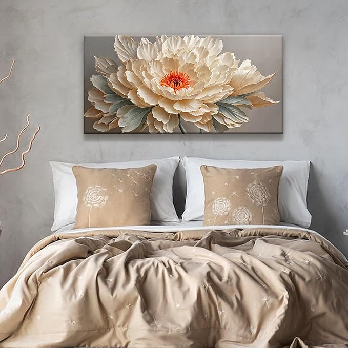 QSQ Canvas Art Wall Decor Small Size Modern Minimalist Home Wall Decor Flower Paintings Yellow Flower White Wall Art Prints Floral Art Pictures For Bedroom Kitchen Office Decoration 20" × 40"