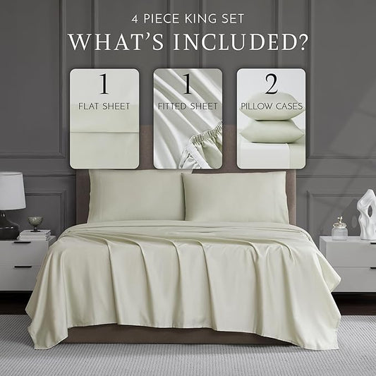Linen Closet Luxury Cotton 1200 Thread Count Hotel Luxury 4-Piece Sheet Set, King, Light Green