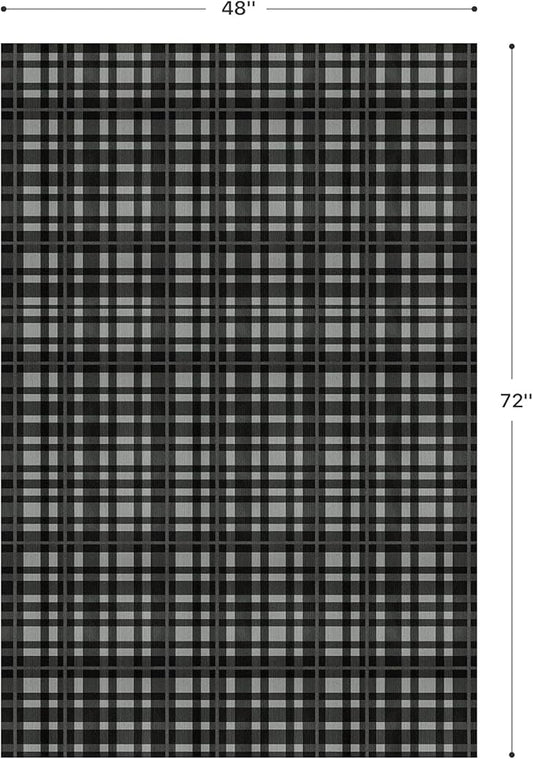 GENIMO Checkered Rug 4x6 Ft Black and White Fine Plaid Outdoor Rug Buffalo Plaid Rugs Mat Fall Doormats Washable Rug for Front Porch Decor Indoor Entrance Patio Balcony Entryway