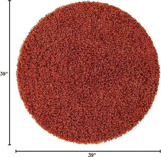 Unique Loom Solid Shag Collection Area Rug (3' 3" Round, Terracotta)