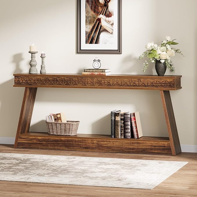 Tribesigns Farmhouse Console Table, 70.9-Inch Extra Long Entryway Table with Storage, 2-Tier Narrow Sofa Table Behind Couch, Wooden Accent Table for Living Room, Hallway, Foyer, Dark Brown
