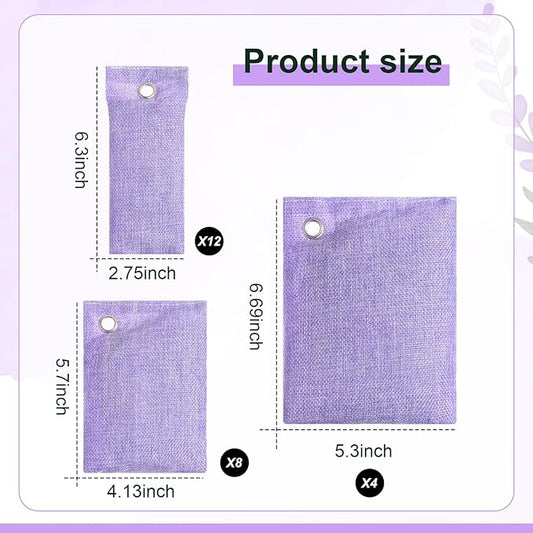 Nuanchu 24 Pcs Activated Charcoal Odor Absorber 50g/100g/200g, Air Purifying Bamboo Charcoal Bags, Natural Shoe Odor Absorber, Deodorizer Absorbers for Fresh Car Home Closet Pet Basement Smell(Purple)