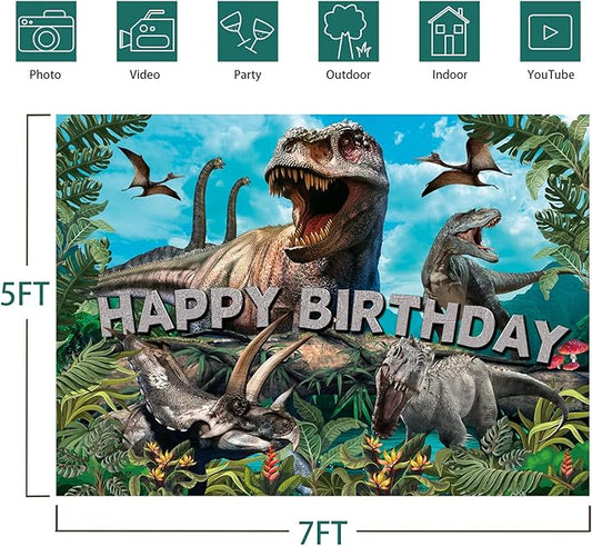 Dinosaur Backdrop,7x5FT Dinosaurs Background Dinosaur Birthday Backdrop Party Decor Dinosaur World Banner Dinosaur Theme Birthday Party Backdrop Supplies for Kids Green#1