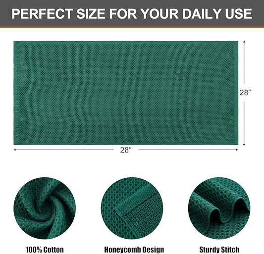Kitinjoy 100% Cotton Waffle Weave Kitchen Towels, 6-Pack Super Soft and Absorbent Dish Towels for Drying Dishes, Kitchen Hand Towels, 13 in x 28 in, Dark Green