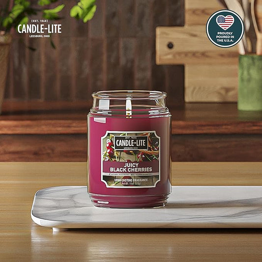 Candle-lite Scented Candles, Juicy Black Cherries, 18 oz Jar, Proudly Poured in The USA, Aromatherapy Candle, Single-Wick with 110 Hours of Burn Time, Perfect for Creating an Inviting Ambiance