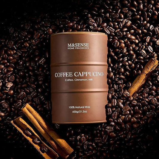 M&SENSE Coffee Cappucina Large Scented Candles, Soy Natural Wax Candle 21.2oz 120 Hours Long Lasting Burning, Strong Coffee Aroma Candle Unique Housewarming Appreciation Gifts