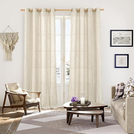 YoungsTex 90 Inch Length Linen Curtains for Living Room, Light Filtering Drapes with Bronze Grommet Privacy for Bedroom Office Window Extre Long, 52 x 90 Inch, 2 Panels