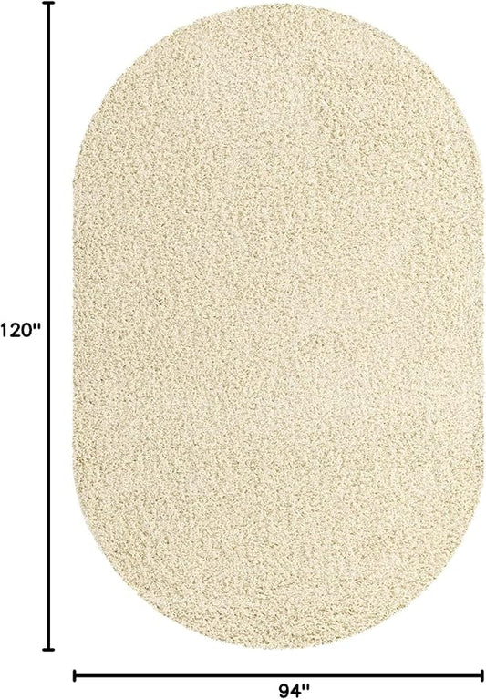 Unique Loom Solid Shag Collection Area Rug (7' 10" x 10' Oval, Pure Ivory)