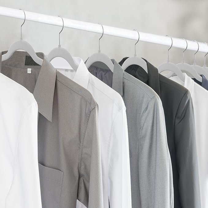 Velvet Skirt Hangers – with Adjustable Clips, 360 Degree Swivel Hook, and Non-Slip Shoulder Notch, Holds Up to 10 lbs, for Organizing Skirt, Pants, Dress, and Clothes, Pack of 50, White
