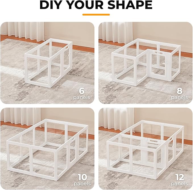 Acrylic Dog Playpen Indoor, Clear Dog Play Pen for Puppies and Small Dogs, Easy Assembly & Clean Puppy Pen (23.6", 10 Panels, White)