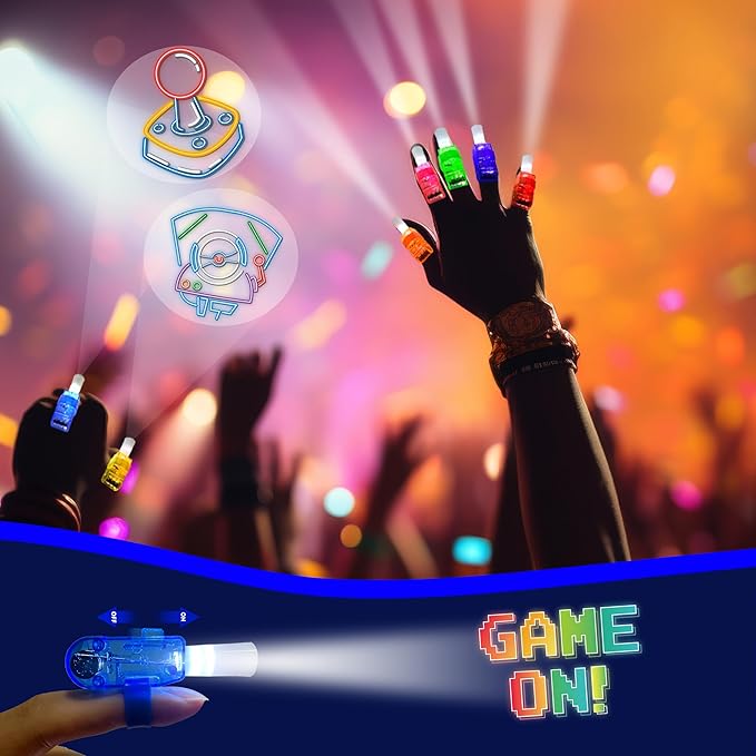 24PCS Video Game Party Favors-LED Finger Lights:Glow-in-the-Dark Light-Up Toys Bulk for Kids Boys Girls, Gamer Birthday Party Decorations Supplies, Kids' Party Goodie Bags,Classroom Prizes, Fun Gifts