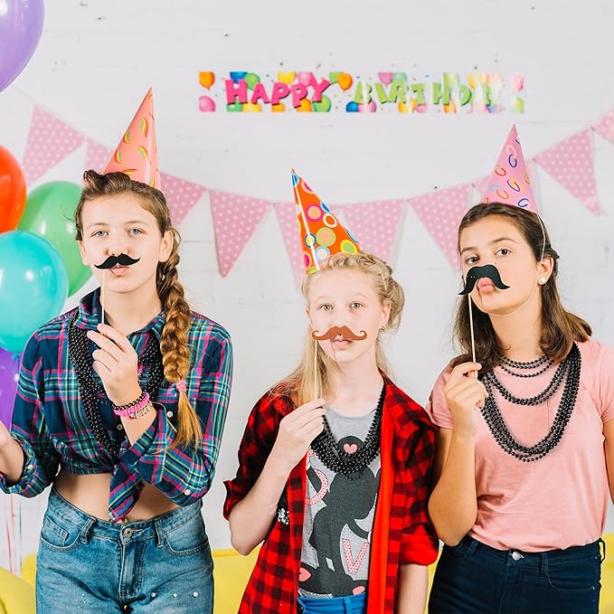 YAXINRUI 12 PCS Black Bead Necklaces, Black Mardi Gras Beads, Halloween Beads Necklaces, New Year Eve Necklaces, 33 Inch Beaded Necklaces for Mardi Gras Christmas Halloween Festive Events